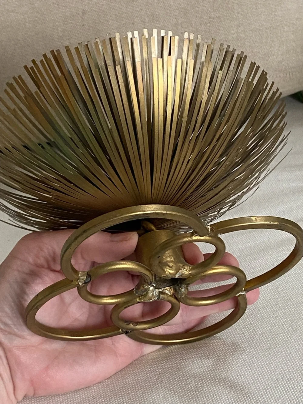Large VTG Brass Starburst Fringe Candle Holder Mid Century Modern Clover Base